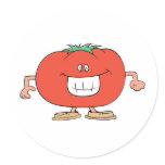 happy silly tomato cartoon round sticker