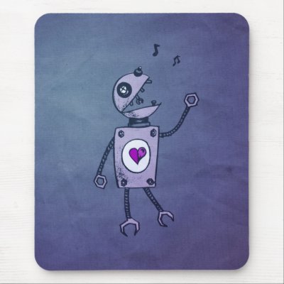 Happy Singing Robot Grunge Mouse Pad by borianag