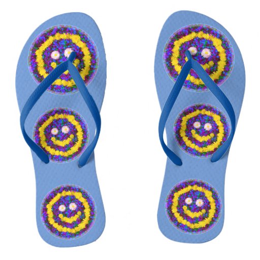 Happy Smiley Face Dandelion Flowers Flip Flops | Zazzle