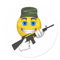 Happy smiley with a machine gun wearing a hat stickers