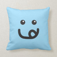 Happy Smiley Yummy Face_baby blue Throw Pillow