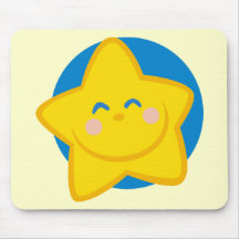 HAPPY SMILING GOLDEN STAR CARTOON BLUE YELLOW MOUSE PADS