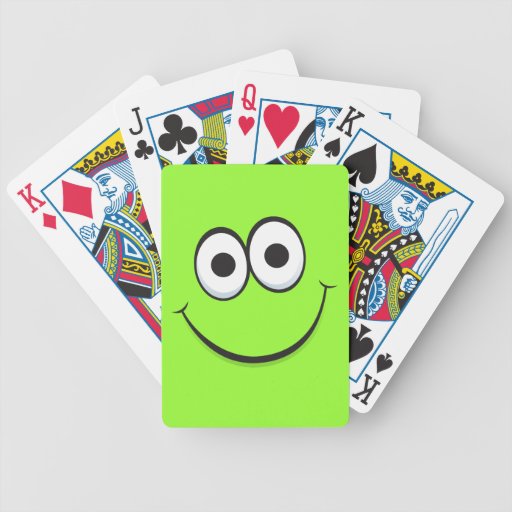Happy smiling green cartoon smiley face funny bicycle poker deck