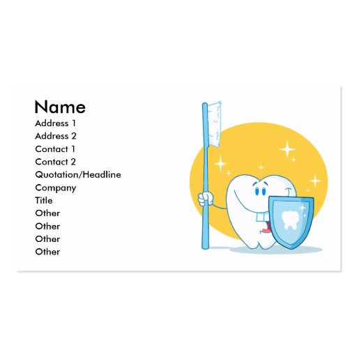 Happy Smiling Tooth With Toothbrush And Shield Business Card (front side)