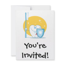 Happy Smiling Tooth With Toothbrush And Shield Custom Announcements