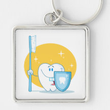 Happy Smiling Tooth With Toothbrush And Shield Keychains