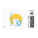 Happy Smiling Tooth With Toothbrush And Shield Postage Stamp