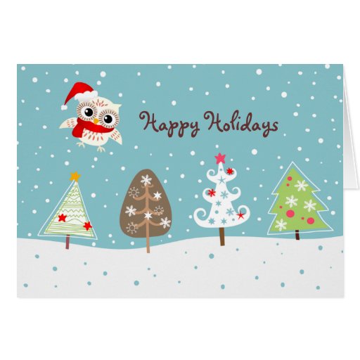 happy snow owl and christmas tree greeting card zazzle happy snow owl and christmas tree greeting card zazzle