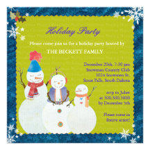 Happy Snowman Cute Holiday Dinner Party Invitation