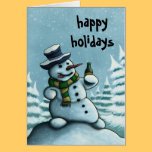 happy snowman holiday greeting card cards