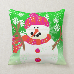 Happy Snowman Holiday Pillow