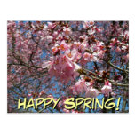 Happy Spring Cherry Blossoms and Bee Postcard