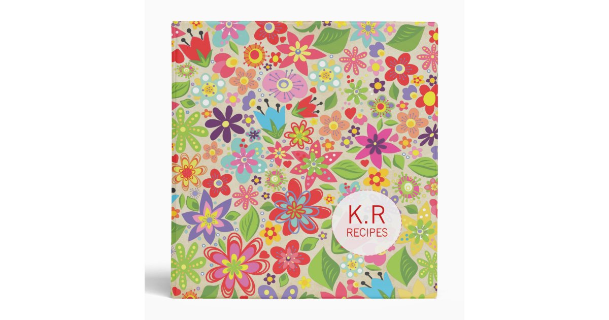 Happy Spring Flowers Pattern Recipe Binder Zazzle