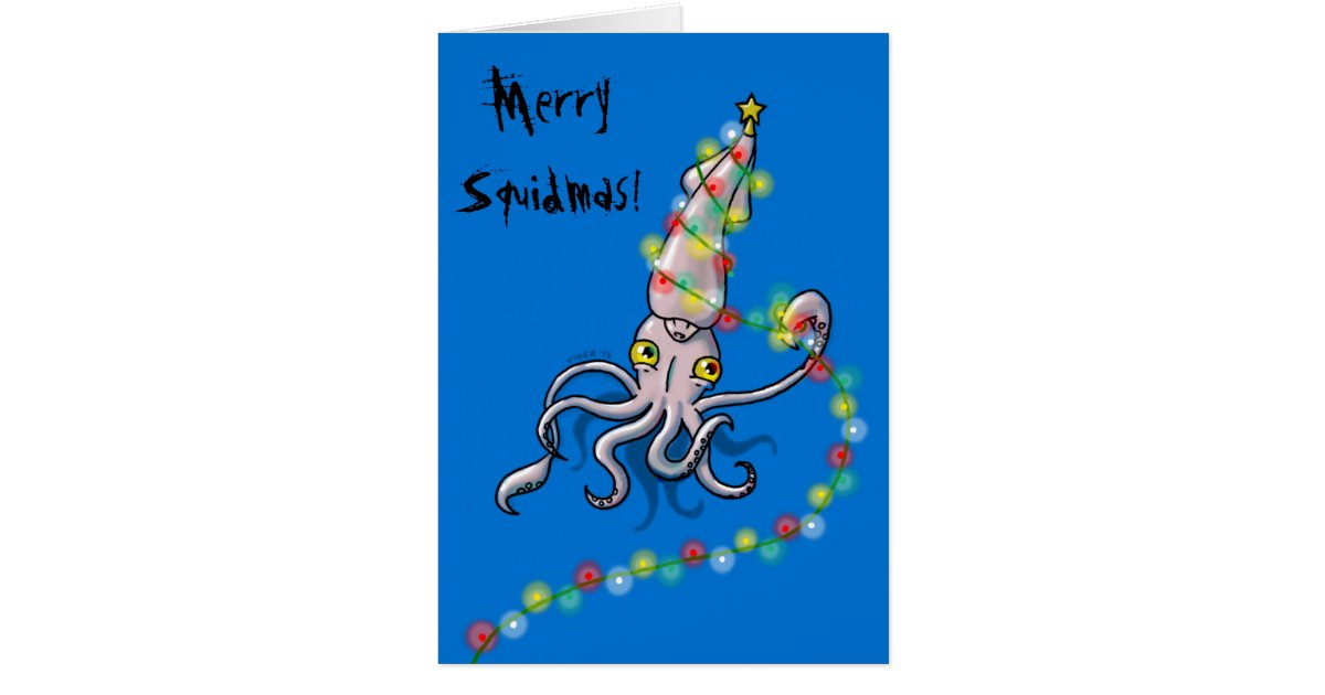Happy squid with Christmas lights Card Zazzle