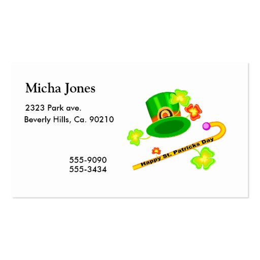 Happy St. Patrick's Day Hat & Cane Collage Business Card Template (front side)