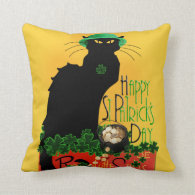 Happy St Patrick's Day - Le Chat Noir Throw Pillows