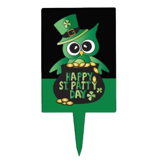 Happy St. Patrick's Day Owl Cake Picks