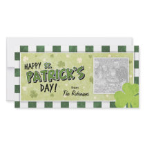 Happy St. Patrick's Day - Shamrock and Gingham Photo Card Template