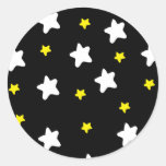 Happy Stars Black Round Stickers