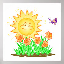 Happy Sun Daffodils and Butterfly Posters