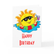Happy Sun in the Pool Greeting Cards