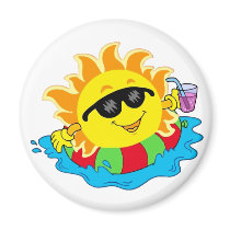 Happy Sun in the Pool Refrigerator Magnet