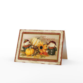 Happy Thanksgiving Card with Scarecrows