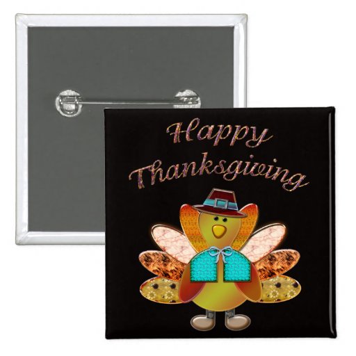 Happy Thanksgiving Designer Pilgrim Turkey Button