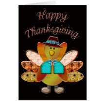 Happy Thanksgiving Designer Pilgrim Turkey Greeting Cards