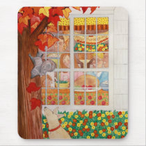 Happy Thanksgiving Family Meal Scene mousepads