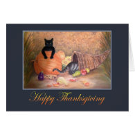 Happy Thanksgiving Kitties, pumpkin & cornucopia Card