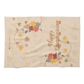 Happy Thanksgiving - Leaves, Grapes and Ribbons Kitchen Towel