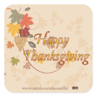 Happy Thanksgiving - Leaves, Grapes and Ribbons Square Sticker
