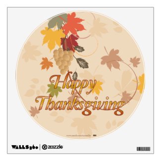 Happy Thanksgiving - Leaves, Grapes and Ribbons Wall Decals