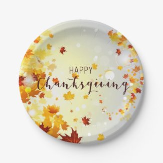 Happy Thanksgiving Paper Plates With Leaves 7 Inch Paper Plate