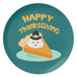 Happy Thanksgiving Pumpkin Pie Pilgrim Plate