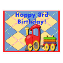 Happy Third Birthday Train Post Cards