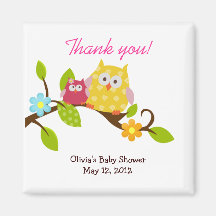Happy Tree Owls Baby Shower Favor Magnet