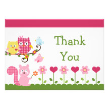 Happy Tree Owls Baby Shower Thank You Card Personalized Announcements