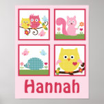 Happy Tree Owls Personalized Art Poster