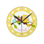 Happy Tree Owls Yellow and Pink Nursery clock