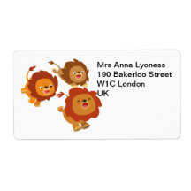 Happy Trio of Cute Cartoon Lions Label