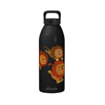 Happy Trio of Cute Cartoon Lions Water Bottle