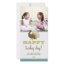 Happy turkey day blue green custom Thanksgiving Photo Greeting Card