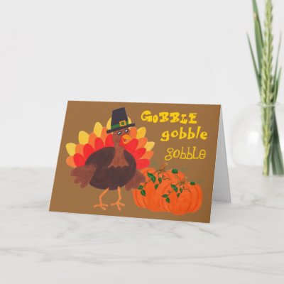 Happy Turkey & Pumpkins - Greeting Card
