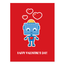 Happy Valentine 50's Robot Art Card Postcards
