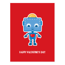Happy Valentine 50's Robot Art Card Postcards