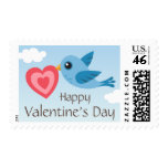 Happy valentines day bird with heart postage stamp