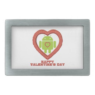 Happy Valentine's Day (Bug Droid Two Hearts) Rectangular Belt Buckle