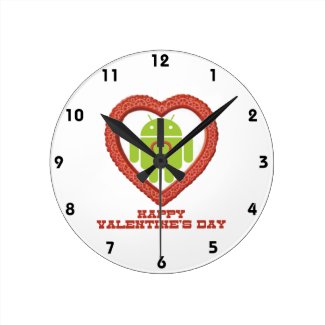 Happy Valentine's Day (Bug Droid Two Hearts) Wallclocks